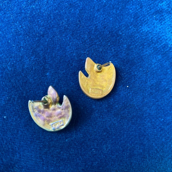 Vintage crescent moon angels gold tone earrings - Picture 4 of 6